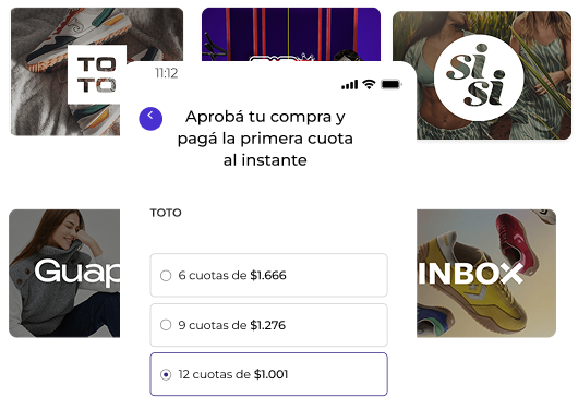 Imagen de un teléfono con la App de Pago Después abierta visualizando selección de cuotas de una compra